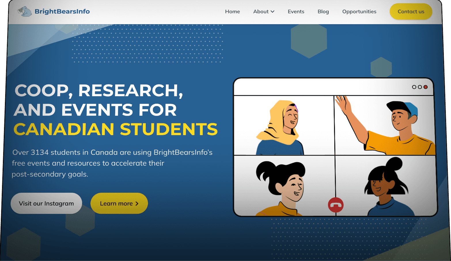 Landing site for non-profit helping secondary education students network with industry professionals